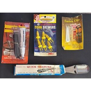 Vtg New Old Stock Kitchen Gadget Lot  Immersion Heater Corn Skewers Carton Clip